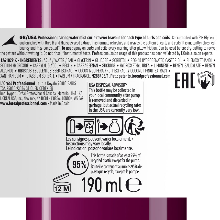 Спрей-грижа за освежаване на къдриците L'Oréal Professionnel Serie Expert Curl Expression