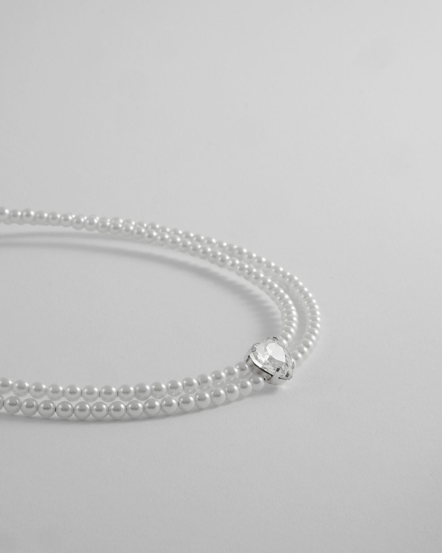 Двойно перлено колие с камък във формата на сърце Pearl Love