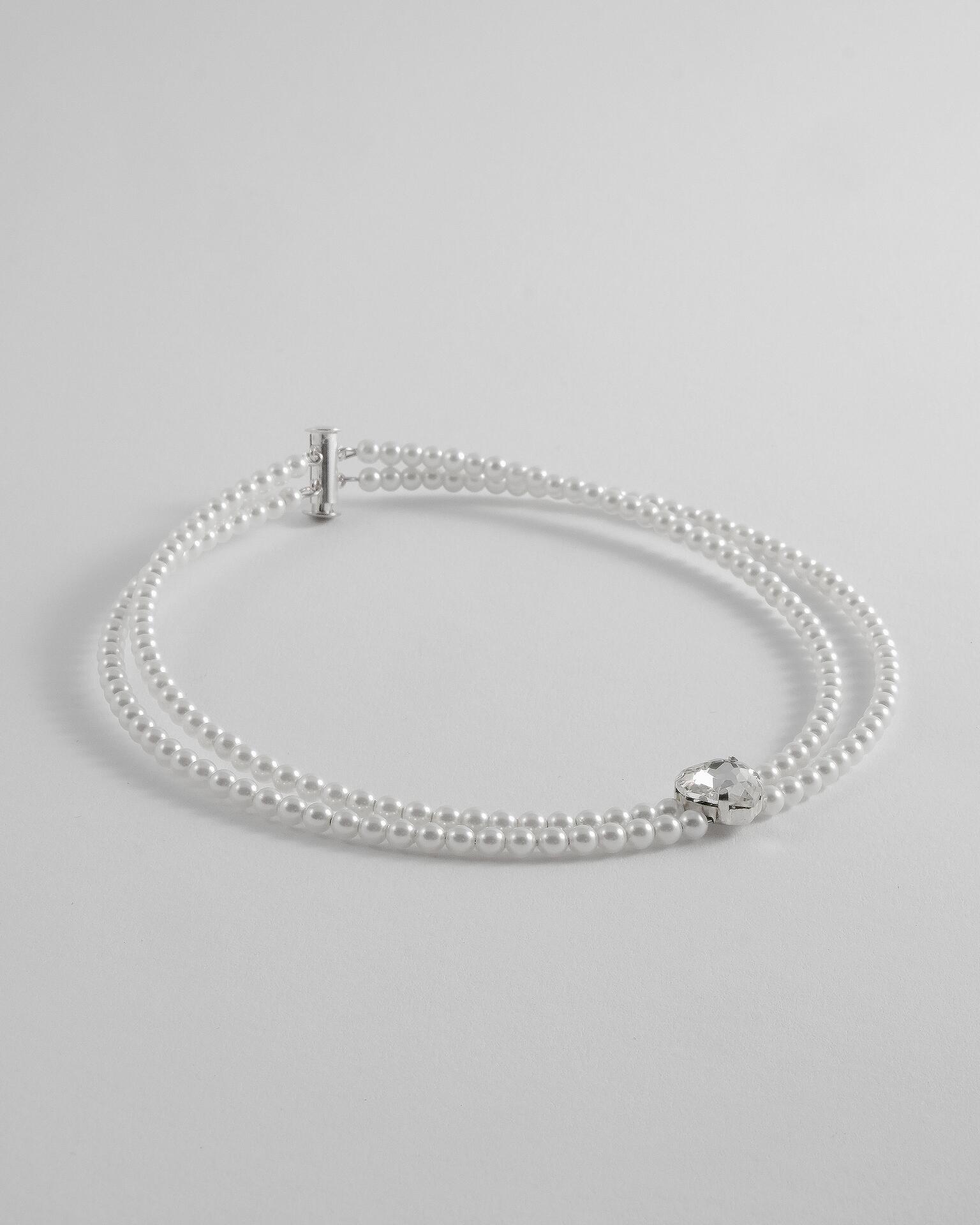 Двойно перлено колие с камък във формата на сърце Pearl Love