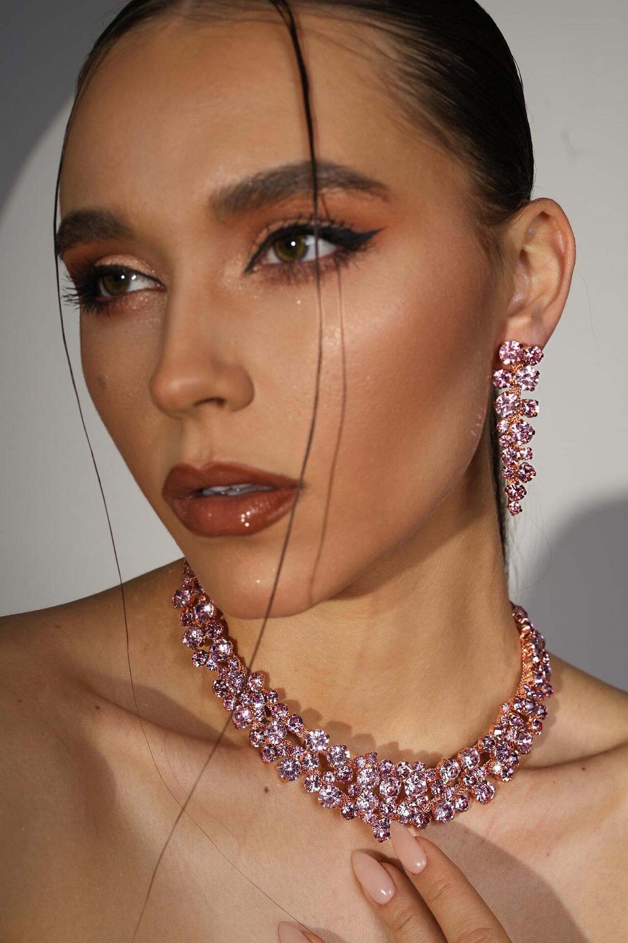 Комплект: Rose Gold колие/обеци