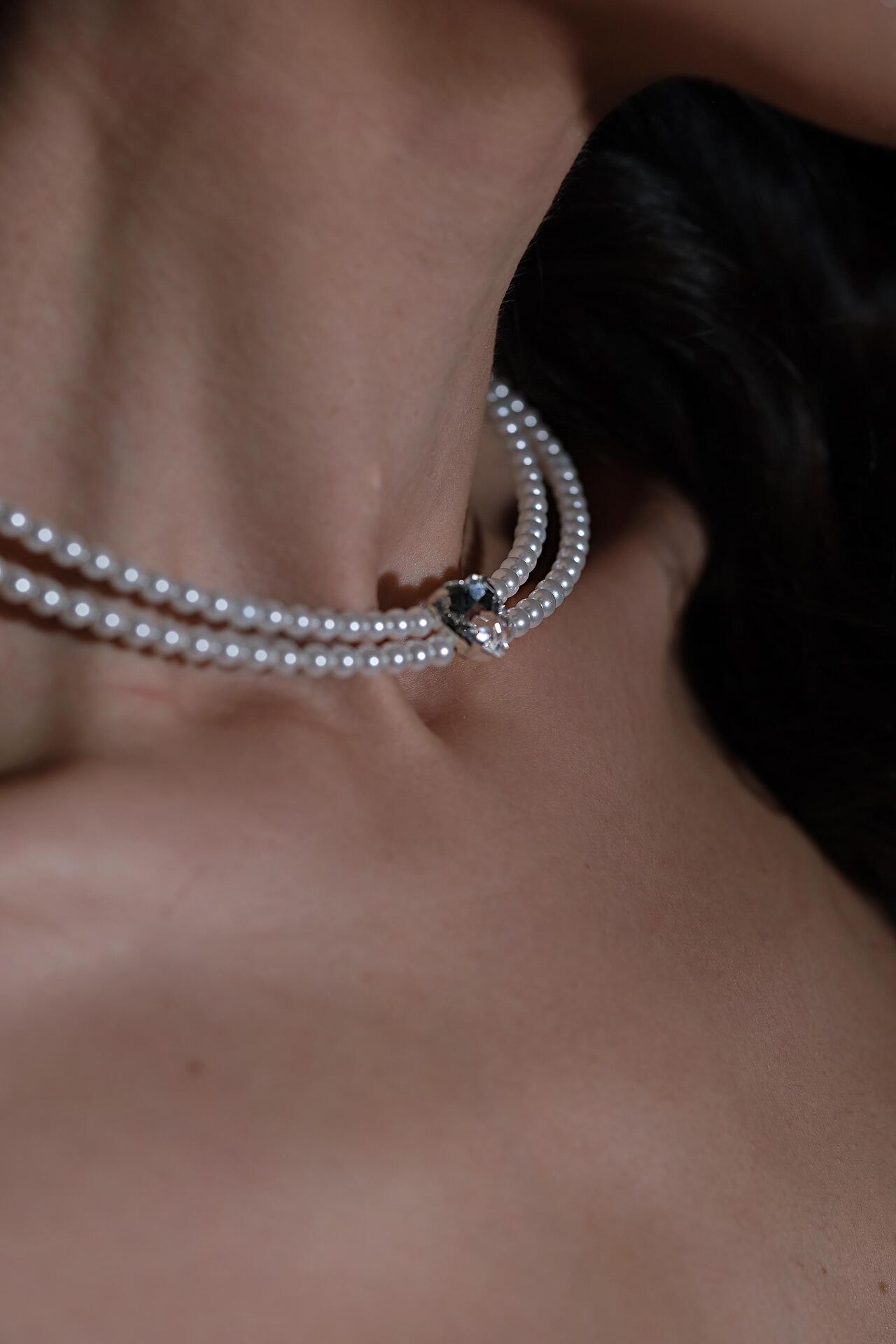 Двойно перлено колие с камък във формата на сърце Pearl Love
